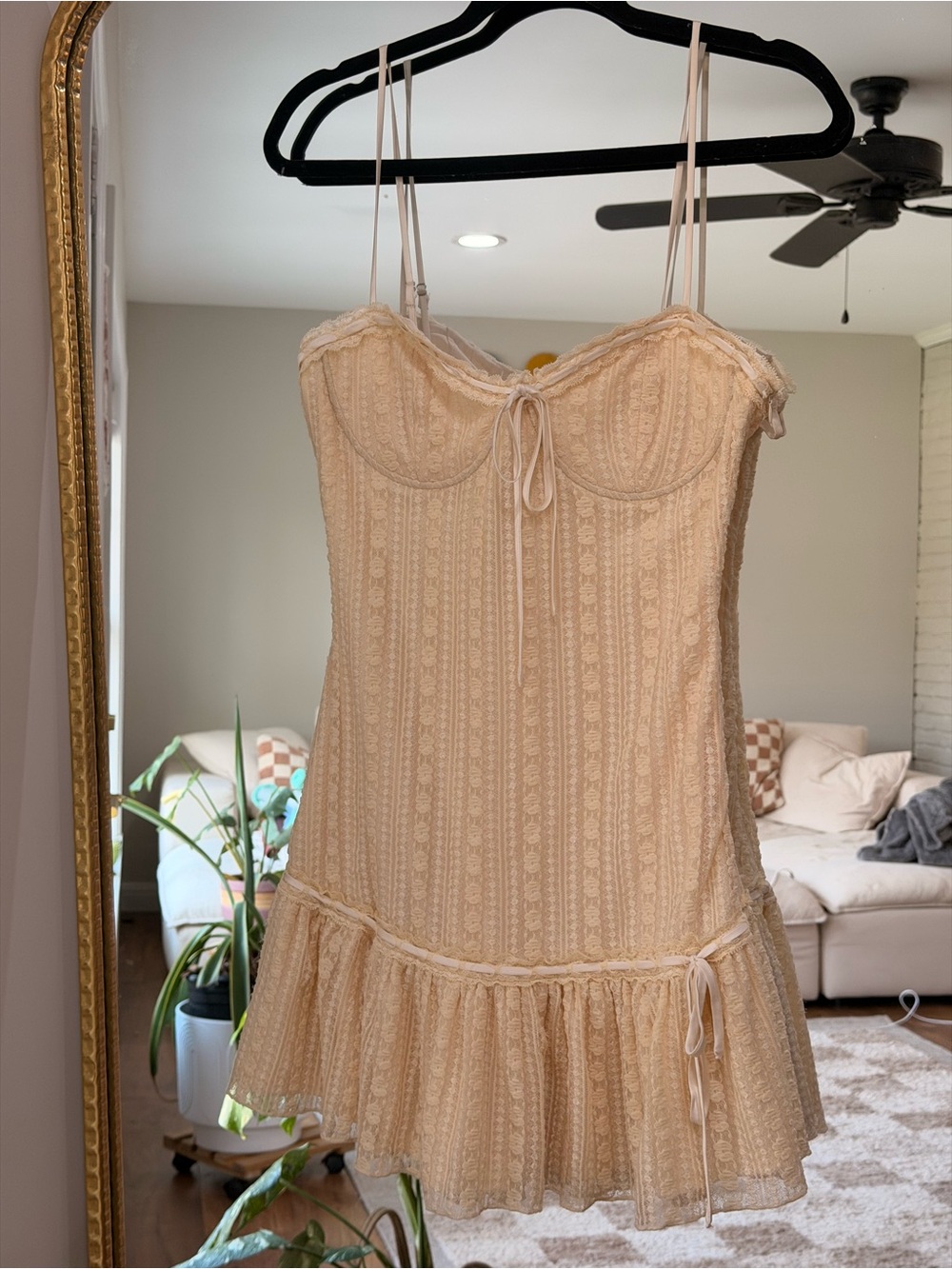 Cotton Candy LA Ivory Lace Corset Drop-Waist Mini Dress NWT Size L